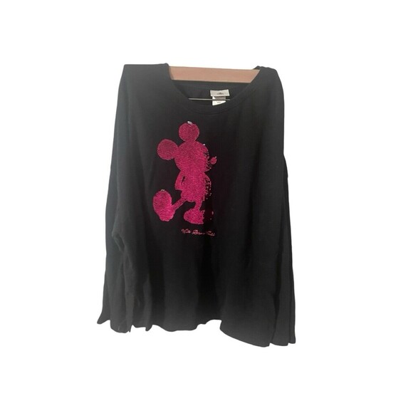 Disney Parks Pink Silver Sequin Mickey Mouse Black Sweatshirt Womens Size 2X - Picture 1 of 13
